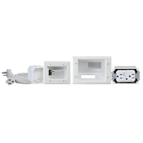 DATA COMM Electronics 45-0028-WH Recessed Pro-Power Kit with Duplex Surge Suppressor and Straight Blade Inlet, White