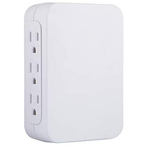 GE Pro 6 Outlet Wall Tap Surge Protector, Side Access, Power Outlet Adapter, 3 Prong Wall Mount, Plug In Outlet Extender, 1200 Joules, Warranty, UL Listed, White, 10353