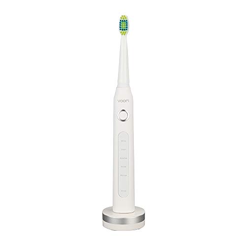 Voom Sonic Pro 5 Series Rechargeable Electronic Toothbrush | Dentist Recommended | Advanced Oral Care | 2 Minute Timer with Quadrant Pacing | 5 Adjustable Speeds | Soft Dupont Nylon Bristles, White