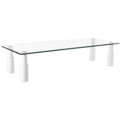 Mount Plus STB101 22.5 Inch Wide Tempered Glass Monitor Riser Desktop Stand Height Adjustable Table Top for Flat Screen LCD LED TV, Laptop, Notebook, Display (1 Pack)
