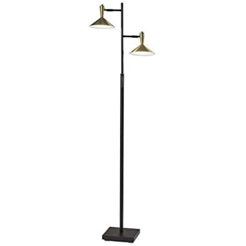 Adesso 4264-01 Lucas Floor Lamp with Smart Switch, 65 in, 2 x 6W Integrated LED, Black/Antique Brass, 1 Tree Lamp