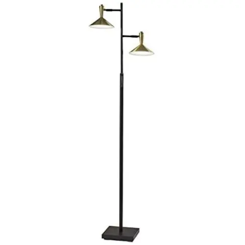 Adesso 4264-01 Lucas Floor Lamp with Smart Switch, 65 in, 2 x 6W Integrated LED, Black/Antique Brass, 1 Tree Lamp