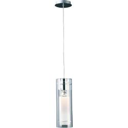 ET2 E22000-10 Frost Clear/White Glass Cylinder Mini Pendant Ceiling Lighting, 1-Light 50 Watt, 15''H x 6''W, Chrome