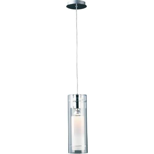ET2 E22000-10 Frost Clear/White Glass Cylinder Mini Pendant Ceiling Lighting, 1-Light 50 Watt, 15''H x 6''W, Chrome