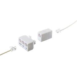Telephone Splitter 2 Line Adapter - 3-Way Splitter (Line 1, Line 2, and Twin Line) - Dual Line Separator - 4 Conductor Connector (2 Phone Lines) - White, 2 Pack