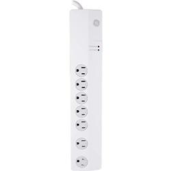 GE Pro 7-Outlet Surge Protector, 3ft. Power Cord, Twist-to-Lock Safety Covers, White, 34768