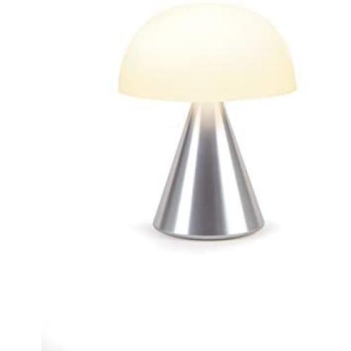 Lexon MINA L - Portable LED lamp, 24 Hours of Battery Life, 9 Ambient Colors with Pressure Dimmer Switch Light, IPX4 Water Resistance, QI Charging or USB-C - Aluminium/Alu Poli