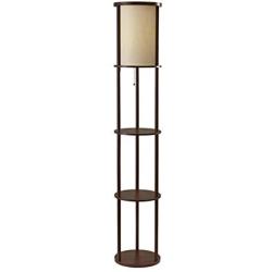 Adesso 3117-15 Stewart Round Shelf Floor Lamp, Walnut Wood Finish