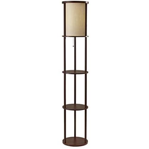 Adesso 3117-15 Stewart Round Shelf Floor Lamp, Walnut Wood Finish
