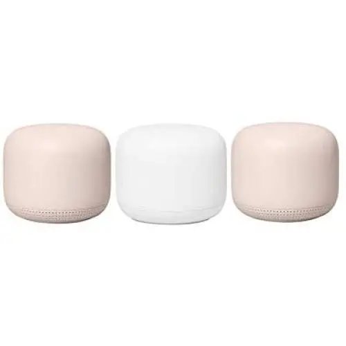 Google Nest WiFi Router 3 Pack Sand (One Router & Two Extenders) 2nd Generation 4x4 AC2200 Mesh Wi-Fi Routers with 6600 Sq Ft Coverage (Renewed)