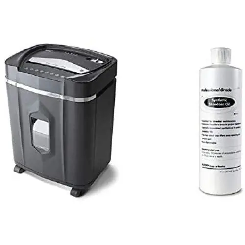 Aurora Professional Grade 14-Sheet Micro-Cut Shredder & SL16 Professional Grade Synthetic Shredder Oil, 16 Oz Flip-Top Leak Proof Bottle