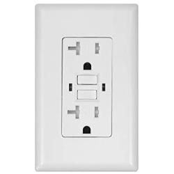 1 Pack - GFCI Duplex Outlet Receptacle - Tamper Resistant 20-Amp/125-Volt, Self-Test Function with LED Indicator - UL Listed, cUL Listed - Wall Plate and Screws Included, White