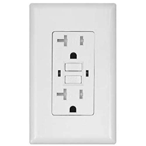 1 Pack - GFCI Duplex Outlet Receptacle - Tamper Resistant 20-Amp/125-Volt, Self-Test Function with LED Indicator - UL Listed, cUL Listed - Wall Plate and Screws Included, White