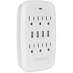 Grenprofa 6 Outlet Wall Plug Extender with 4 USB Ports (4.8A Total), Multi Plug Outlet Adapter Wall Surge Protector (15A/1875W, 900 Joules), Electrical Outlet Expander with USB Ports, ETL Listed