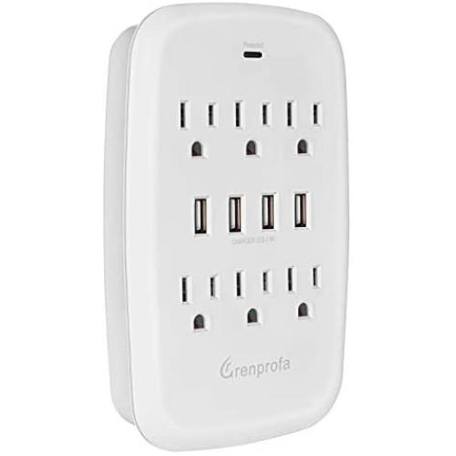 Grenprofa 6 Outlet Wall Plug Extender with 4 USB Ports (4.8A Total), Multi Plug Outlet Adapter Wall Surge Protector (15A/1875W, 900 Joules), Electrical Outlet Expander with USB Ports, ETL Listed