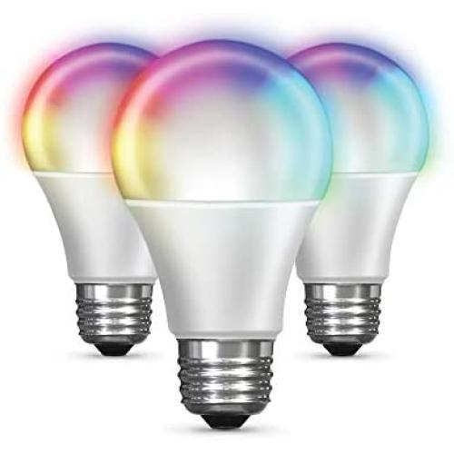 Feit Electric OM60/RGBW/CA/AG/3 60 Watt Equivalent WiFi Color Changing and Tunable White, Dimmable, No Hub Required, Alexa or Google Assistant A19 LED Smart Light Bulb, 3-Pack, Rgbw Multicolor