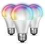 Feit Electric OM60/RGBW/CA/AG/3 60 Watt Equivalent WiFi Color Changing and Tunable White, Dimmable, No Hub Required, Alexa or Google Assistant A19 LED Smart Light Bulb, 3-Pack, Rgbw Multicolor