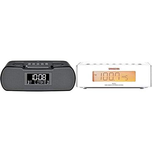 Sangean RCR-20 FM-RDS (RBDS) AM / Bluetooth / Aux-in / USB Phone Charging Digital Tuning Clock Radio with Battery Backup, Black, 13.8X 13.1x 4.9 & RCR-5 Digital AM/FM Alarm Clock Radio