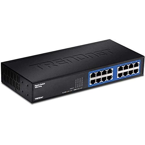 TRENDnet - TEG-S16DG 16-Port Unmanaged Gigabit GREENnet Desktop Metal Switch, TEG-S16DG, Ethernet Splitter, Ethernet/Network Switch, 16 x 10/100/1000 RJ-45 Ports, 32 Gbps Forwarding Capacity, Lifetime Protection Black