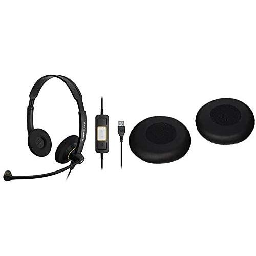 Sennheiser Consumer Audio SC 60 USB ML - Double-Sided Business Headset & USB Connector (Black) & Sennehsier HZP 31 SC 200 Leatherette Ear Pads for Circle and Culture Series, Pack with 2 Ear Pads
