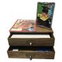 Wallniture Home Office Desk Organizer - Wooden 2 Drawer Under Monitor Stand - Printer Platform - Paper Holder Walnut