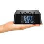 Electronic Alarm Clock Charger Power Strip Surge Protector, 4 USB Ports 2 Outlets 6FT Power Cord Charging Station for Bedside,Home,Hotel,Office (Adjustable Brightness, ON/Off Switch,DST Time)
