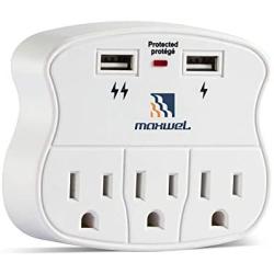 Multiple Outlet Wall Plug Expander - Surge Protector 490 Joules Outlet Extender 3 Plug Outlet with 2 USB Charger Ports Wall Mount Adapters ETL Certified for Home/School/Office Use