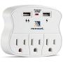 Multiple Outlet Wall Plug Expander - Surge Protector 490 Joules Outlet Extender 3 Plug Outlet with 2 USB Charger Ports Wall Mount Adapters ETL Certified for Home/School/Office Use