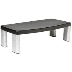 3M Extra Wide Adjustable Monitor Stand, Three Leg Segments Simply Adjust Height from 1'' to 5 7/8'', Sturdy Platform Holds Up to 40 lbs, 16-inch Space Between Columns for Storage, Silver/Black (MS90B)