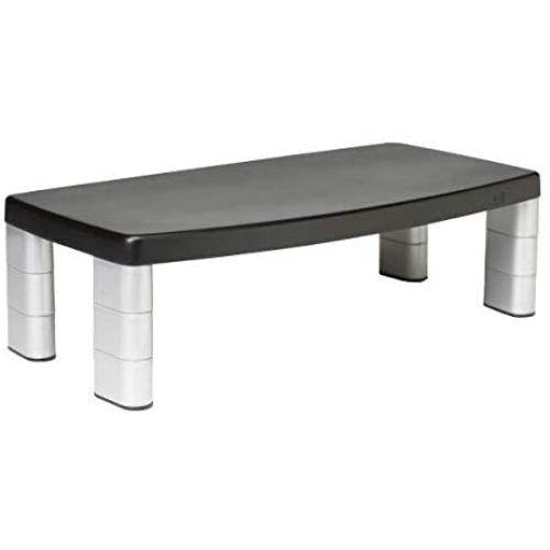 3M Extra Wide Adjustable Monitor Stand, Three Leg Segments Simply Adjust Height from 1'' to 5 7/8'', Sturdy Platform Holds Up to 40 lbs, 16-inch Space Between Columns for Storage, Silver/Black (MS90B)