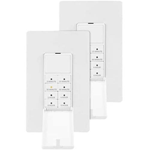 UltraPro In-Wall Push-Button Timer Switch 2 Pack, 5-15-30 Minute/1-2-4-6-8 Hour Countdown, Neutral Wire Required, Single-Pole, Ideal for Exhaust Fans, Seasonal Lighting, 47939