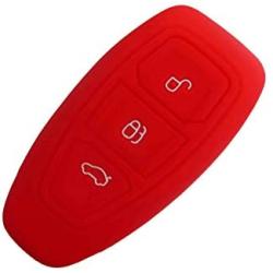 BAR Autotech Silicone Rubber Shell Case Keyless Entry Car Remote Key Fob Cover fit for Ford Focus 3 Escape Fiesta ST Titanium Mondeo Ecosport Kuga MK3 3 Buttons (1 Pair) (Red)