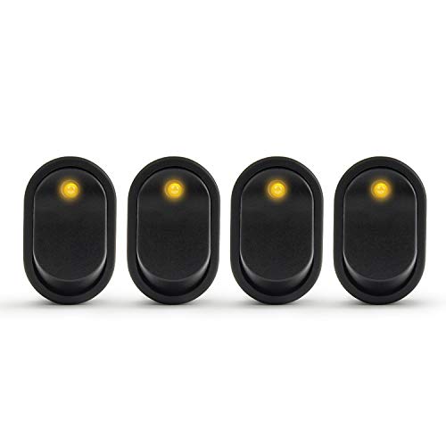 APIELE Rocker Toggle Switch Boat Waterproof DC 12V 30A ON-Off with Dot Light SPST 3 Pins 2 Position 4Pcs ASW-20D (Yellow)