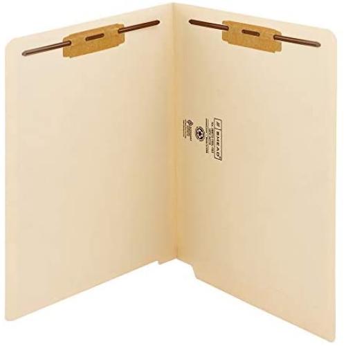 Smead End Tab Fastener File Folder, Shelf-Master Reinforced Straight-Cut Tab, 2 Fasteners, Letter Size, Manila, 50 per Box (34115)