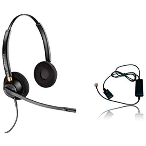 Plantronics HW520 Headset Bundle Mono Noise-Canceling and Inteli Cord, Compatible with Yealink, Polycom, Mitel, Cisco, Nortel, Shoretel Phones (HW520 Stereo Headset Bundle)