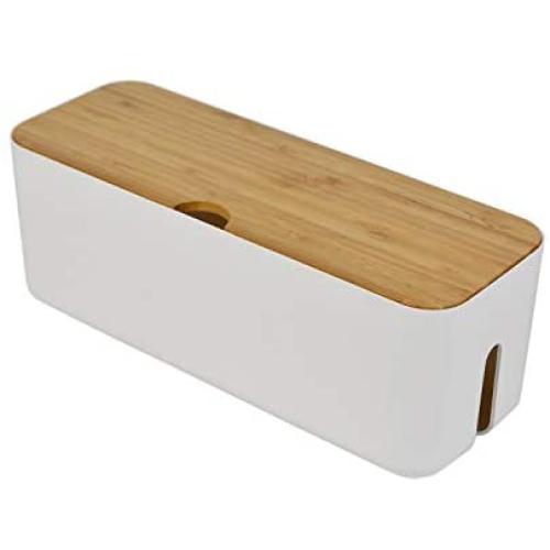 Changsuo Cable Management Box Small White Cable Organizer Box for Extension Cord Power Stripe Surge Protector Wire Management Concealer Organizer Cover Hider for Desktop Home Office Kitchen (White)