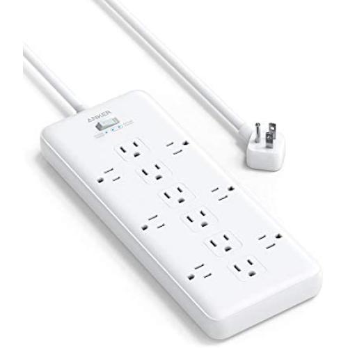 Anker Power Strip Surge Protector (2 × 4000 Joules), PowerExtend Strip 12 Outlets with Flat Plug, 1875W Output, 8ft Extension Cord, Dual Surge Protection for Office, Home