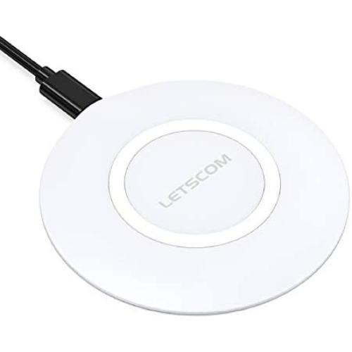 LETSCOM Ultra Slim Wireless Charger, Qi-Certified 15W Max Fast Wireless Charging Pad, Compatible with iPhone 12/11/11 Pro/XS Max/XR/XS/X/8/8+, Galaxy Note 10/Note 10+/S10/S10+/S10E (No AC Adapter)