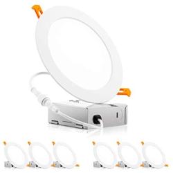 PARMIDA (6 Pack) 6 Inch 12W LED Recessed Ceiling Light with Junction Box, Dimmable Ultra-Thin Low Profile Wafer Can-Killer Panel Downlight, 900LM, IC Rated, ENERGY STAR & ETL-LISTED– 4000K Cool White