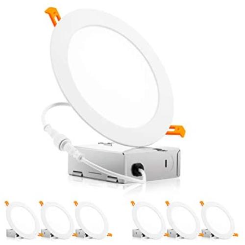 PARMIDA (6 Pack) 6 Inch 12W LED Recessed Ceiling Light with Junction Box, Dimmable Ultra-Thin Low Profile Wafer Can-Killer Panel Downlight, 900LM, IC Rated, ENERGY STAR & ETL-LISTED– 4000K Cool White