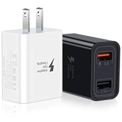 Quick Charging 3.0 Wall Charger, Pofesun 2-Pack 30W Fast 3.0 Charger Dual Ports Adaptive Fast Charging Power Adapter Compatible with Wireless Charger iPhone,iPad,Samsung Galaxy,Tablet-Black,White