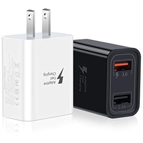 Quick Charging 3.0 Wall Charger, Pofesun 2-Pack 30W Fast 3.0 Charger Dual Ports Adaptive Fast Charging Power Adapter Compatible with Wireless Charger iPhone,iPad,Samsung Galaxy,Tablet-Black,White