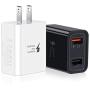Quick Charging 3.0 Wall Charger, Pofesun 2-Pack 30W Fast 3.0 Charger Dual Ports Adaptive Fast Charging Power Adapter Compatible with Wireless Charger iPhone,iPad,Samsung Galaxy,Tablet-Black,White