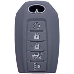 RUNZUIE Silicone Keyless Entry Remote Key Fob Cover Protector Compatible Fit for 2020 2019 Infiniti QX60 QX50 Gray 5 Buttons