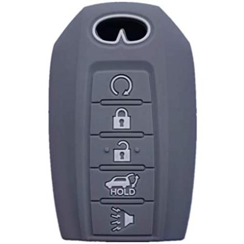 RUNZUIE Silicone Keyless Entry Remote Key Fob Cover Protector Compatible Fit for 2020 2019 Infiniti QX60 QX50 Gray 5 Buttons