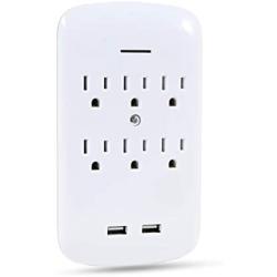Luxtronic Surge Protector - Wall Tap - 6 Outlets with 2 USB - Charging Station - 300 Joules