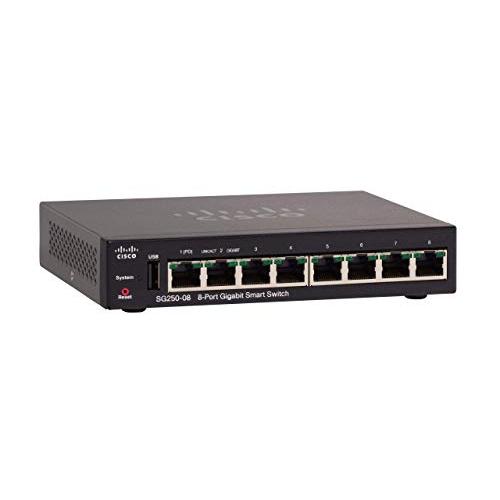 Cisco SG250-08 Smart Switch with 8 Gigabit Ethernet (GbE) Ports with 8 Gigabit Ethernet RJ45 Ports, Limited Lifetime Protection (SG250-08-K9-NA)