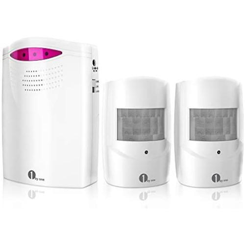 Driveway Alarm Wireless Outside, 1byone Motion Sensor Alarm 1000 FT Range Extra Loud Chimes Home Security Alarm System with 1 Receiver 2 Weatherproof Infrared Sensors Protect Indoor/Outdoor Property
