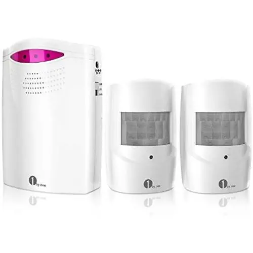 Driveway Alarm Wireless Outside, 1byone Motion Sensor Alarm 1000 FT Range Extra Loud Chimes Home Security Alarm System with 1 Receiver 2 Weatherproof Infrared Sensors Protect Indoor/Outdoor Property