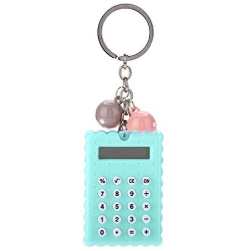 Serounder Mini Calculator, Portable Pocket Candy Color PVC 8 Digits Electronic Calculator with Silicone Buttons and Keychain Buckle for Children Students(Green)